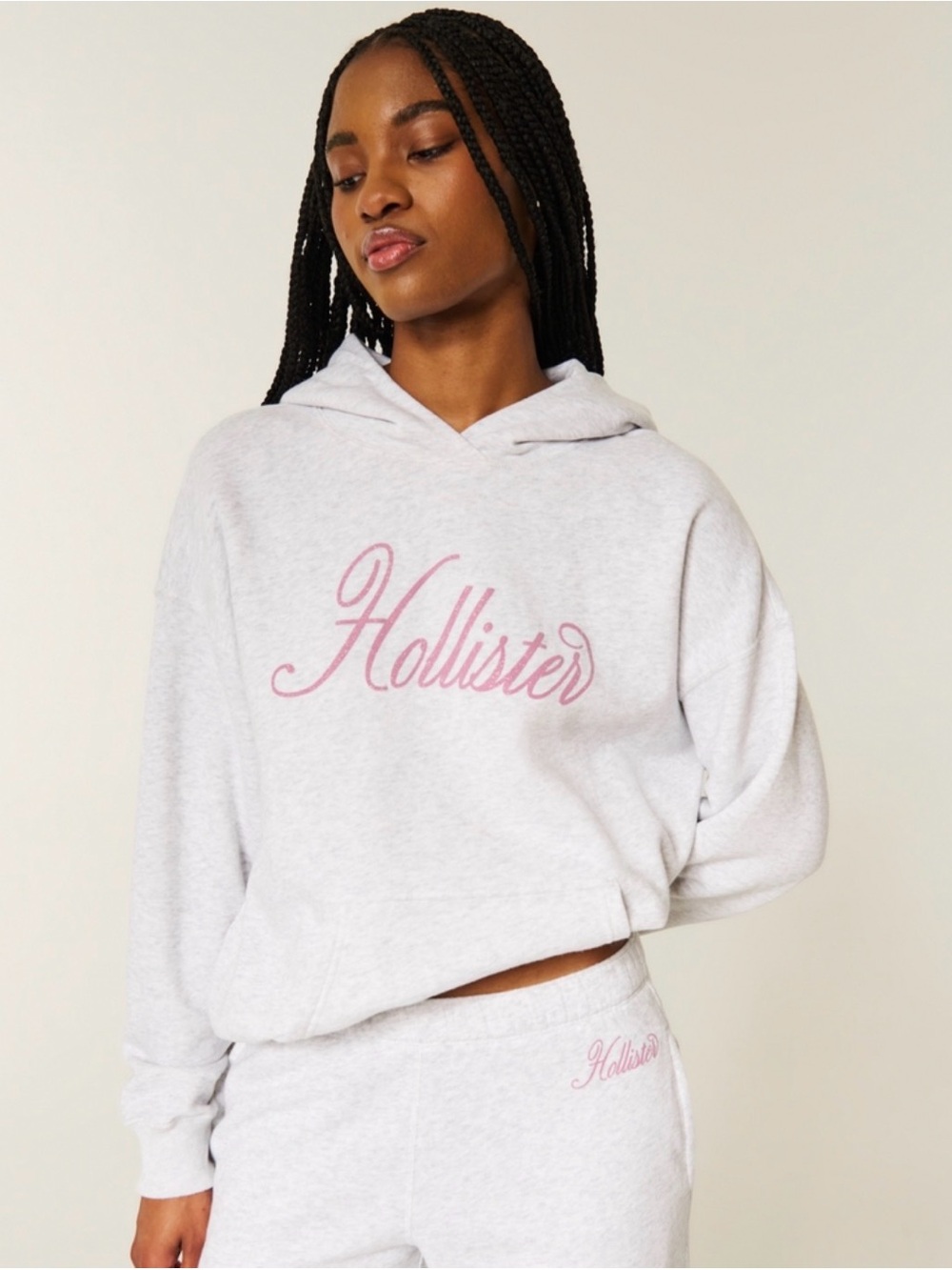 Hollister Heather Gray Hoodie with Pink Script - Picture 2 of 2